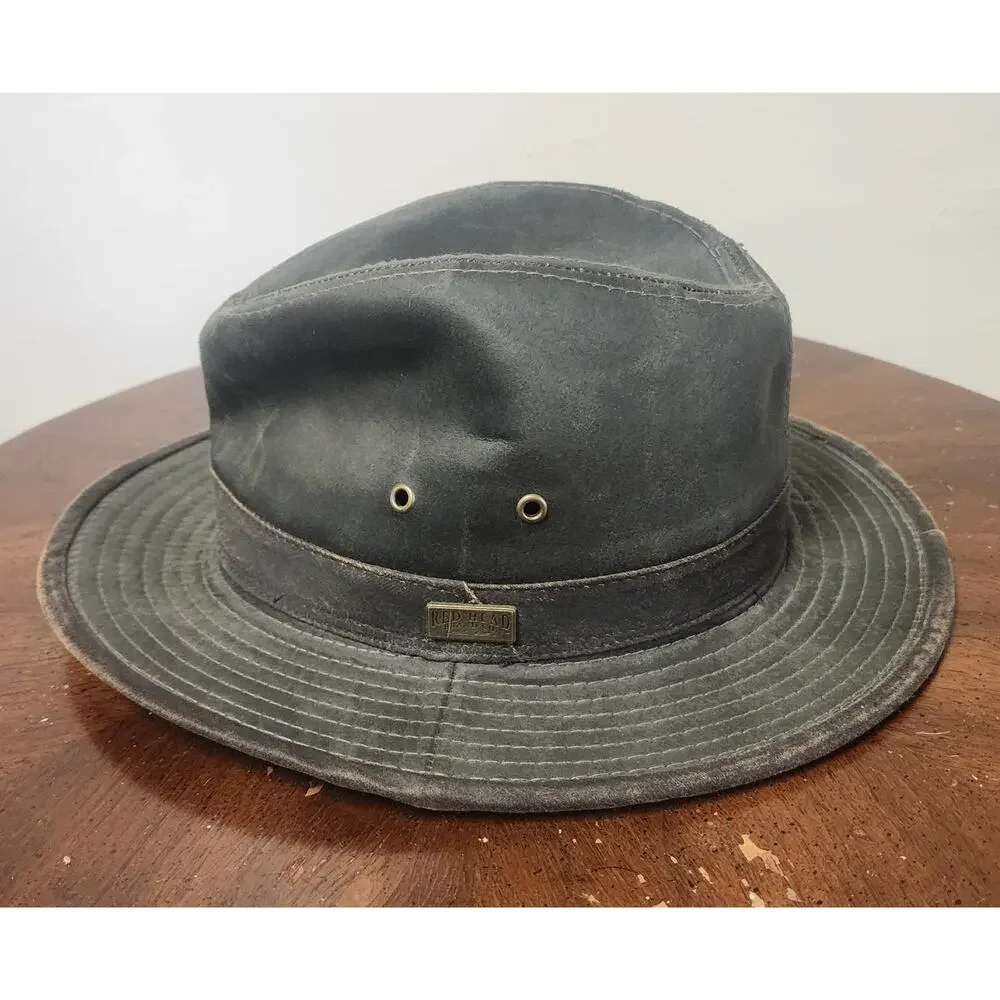 Vintage Red Head Waxed Hat Sz Medium Travelers Fishing Hiking Bucket Cap Gray